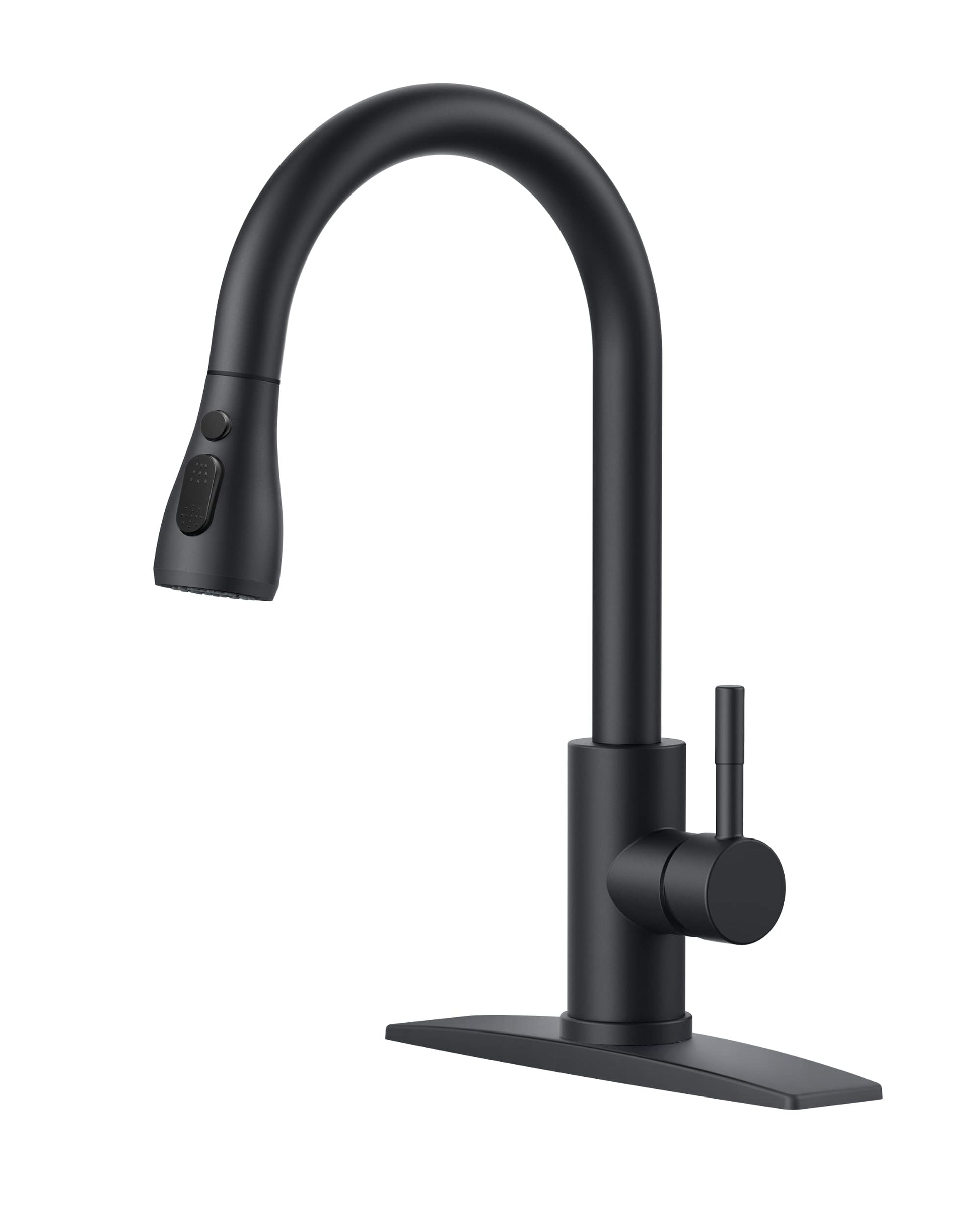 FORIOUS Black Kitchen Faucets with Pull Down Sprayer, Kitchen Sink Faucet with Pull Out Sprayer, Fingerprint Resistant, Single Hole Deck Mount, Single Handle Copper Kitchen Faucet, Matte Black