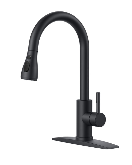 FORIOUS Black Kitchen Faucets with Pull Down Sprayer, Kitchen Sink Faucet with Pull Out Sprayer, Fingerprint Resistant, Single Hole Deck Mount, Single Handle Copper Kitchen Faucet, Matte Black