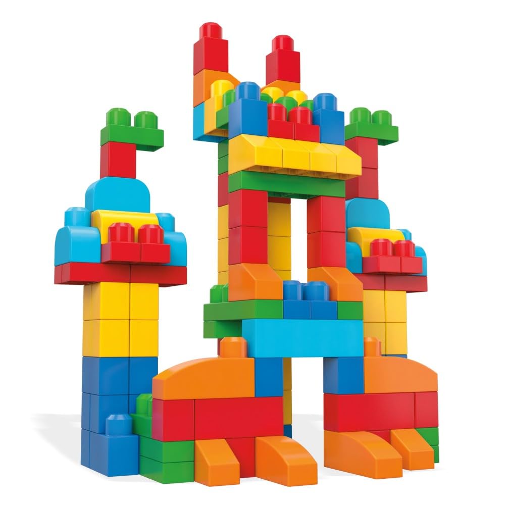 MEGA BLOKS First Builders Toddler Blocks Toys Set, Deluxe Building Bag with 150 Pieces and Storage, Blue, Ages 1+ Years