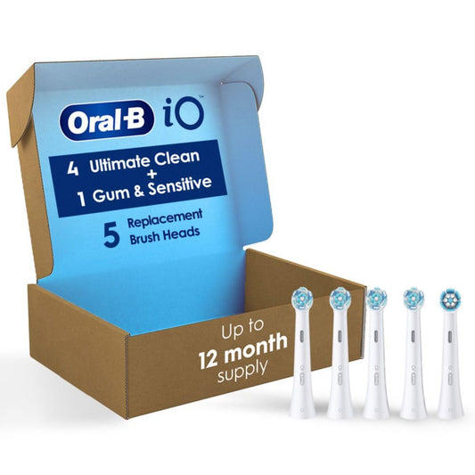 Oral-B iO Genuine Replacement Brush Heads, White, 4ct Ultimate Clean + 1ct Gentle Care, 15 Month Supply, Compatible Exclusively with Oral-B iO Electric Toothbrushes, Not Compatible with any Other Series Including: Pro, Vitality, Smart, or Genius - Available at All In One Marketplace Canada