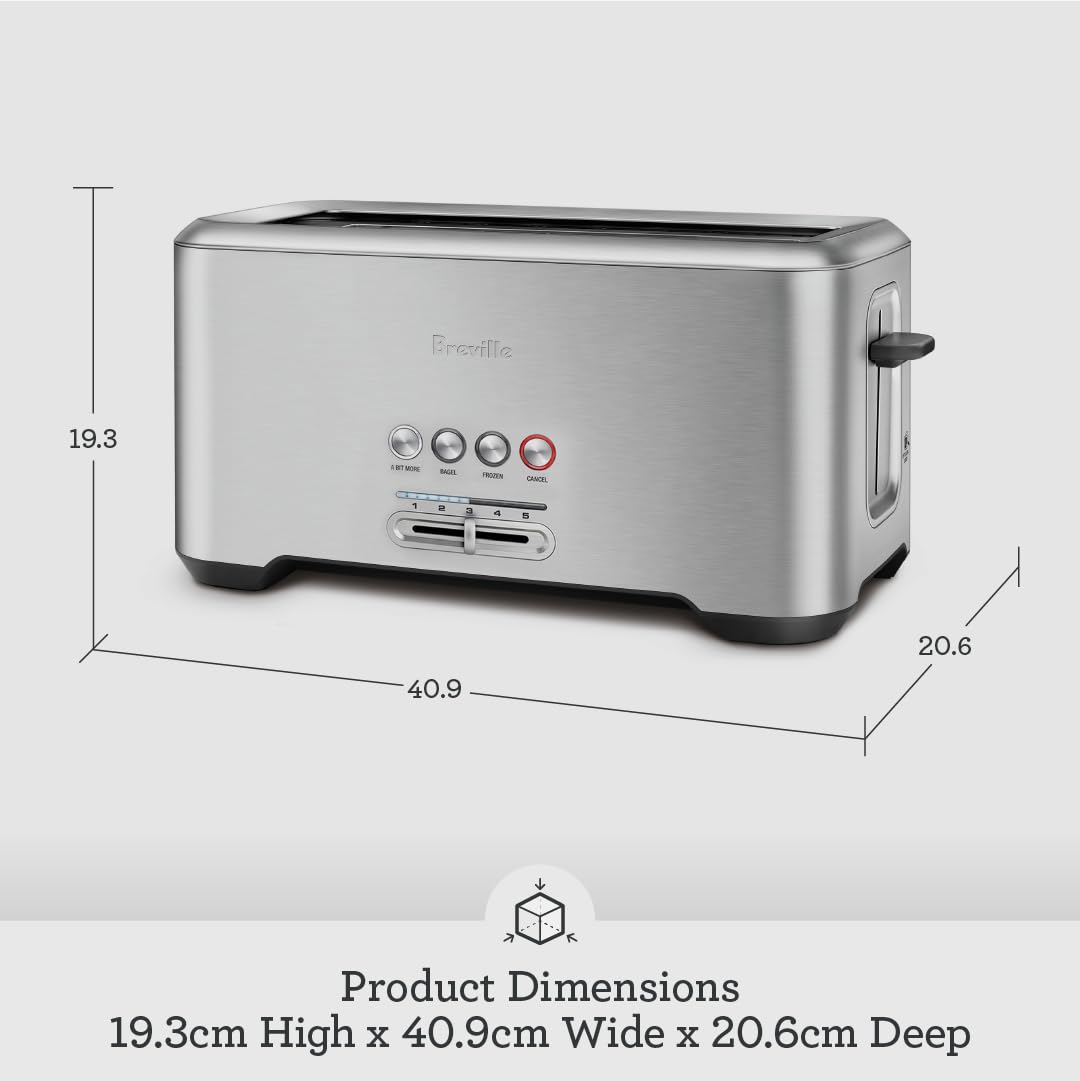 Breville A Bit More 4 Slice Toaster, silver - BTA730XL, 16.1 x 8.1 x 7.6 inches - Available at All In One Marketplace Canada