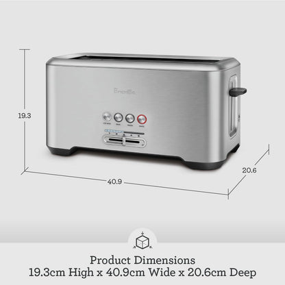 Breville A Bit More 4 Slice Toaster, silver - BTA730XL, 16.1 x 8.1 x 7.6 inches - Available at All In One Marketplace Canada