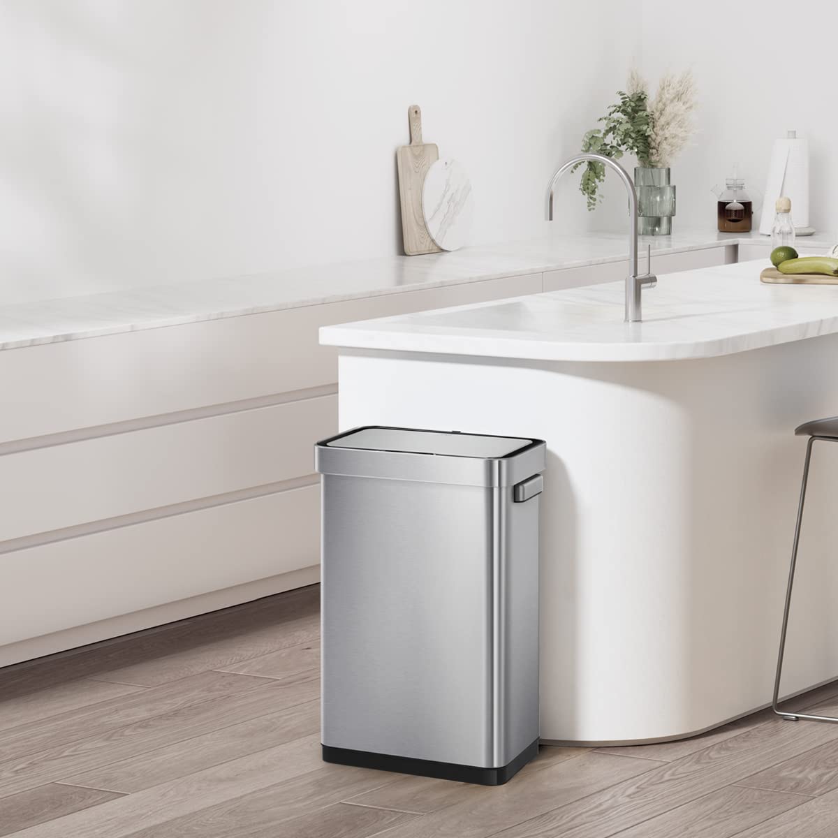 EKO Deluxe Mirage-T 50 Liter / 13.2 Gallon Touchless Rectangular Motion Sensor Trash Can, Matte Stainless Steel Finish 🍁 All In One Marketplace Canada