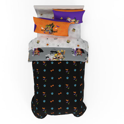 Parure de lit 5 pièces pour enfants Halloween Pat' Patrouille, ensemble de couette réversible et draps ultra-doux et confortables avec taie d'oreiller, lit simple, (produit sous licence officielle) par Franco