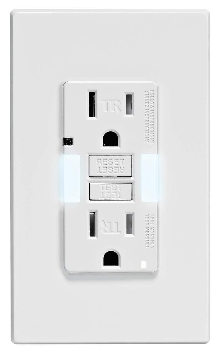 Leviton GFCI Receptacle with Guidelight, 15 Amp Tamper-Resistant with LED Indicator Light, Self Test, GFNL1-00W, White