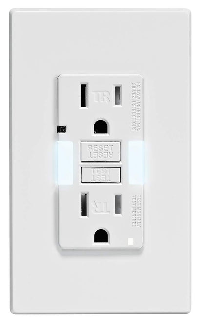 Leviton GFCI Receptacle with Guidelight, 15 Amp Tamper-Resistant with LED Indicator Light, Self Test, GFNL1-00W, White