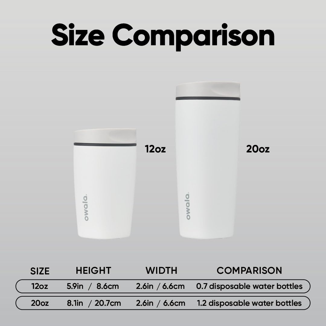 Owala SmoothSip Slider Insulated Stainless Steel Coffee Tumbler, Reusable Iced Coffee Cup, Hot Coffee Travel Mug, BPA Free 12 oz, Sugar High