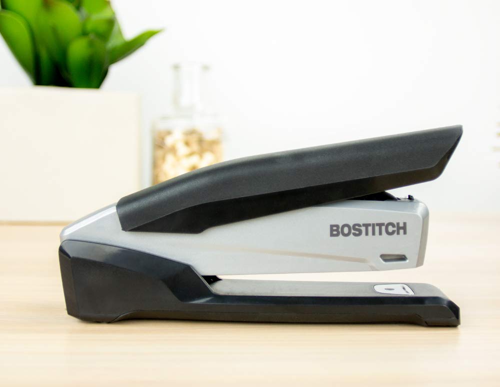 Bostitch Office Executive 3 in 1 Stapler, Includes 210 Staples and Integrated Staple Remover, One Finger Stapling, No Effort, 20 Sheet Capacity, Spring Powered Stapler, Black/Gray (INP20) Bostitch