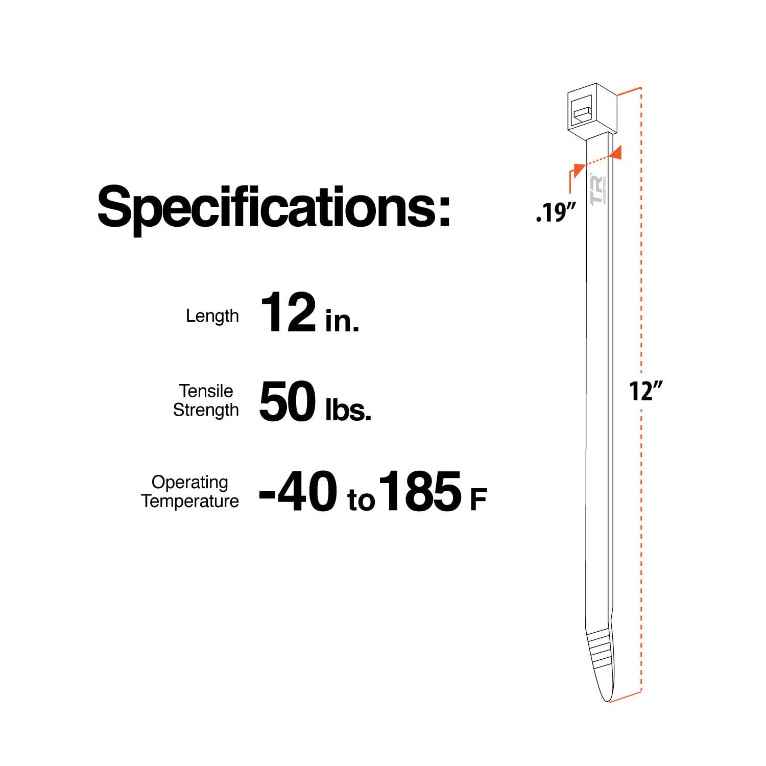 TR Industrial Multi-Purpose UV Resistant Black Cable Ties, 12 inches, 100 Pack