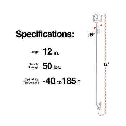 TR Industrial Multi-Purpose UV Resistant Black Cable Ties, 12 inches, 100 Pack