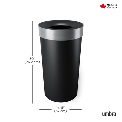 Umbra Vento Kitchen Trash Can – Large 16 Gal (62 L) Open Top Garbage Can for Home & Office – Modern Clean Design, Black/Nickel Umbra