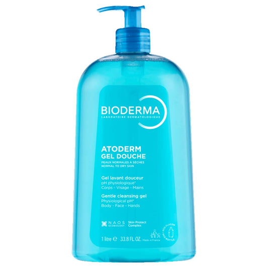 Bioderma Atoderm Hydrating Shower Gel, Moisturizing Face and Body Cleanser, Body Wash for Normal to Dry Sensitive Skin, 1L - Available at All In One Marketplace Canada