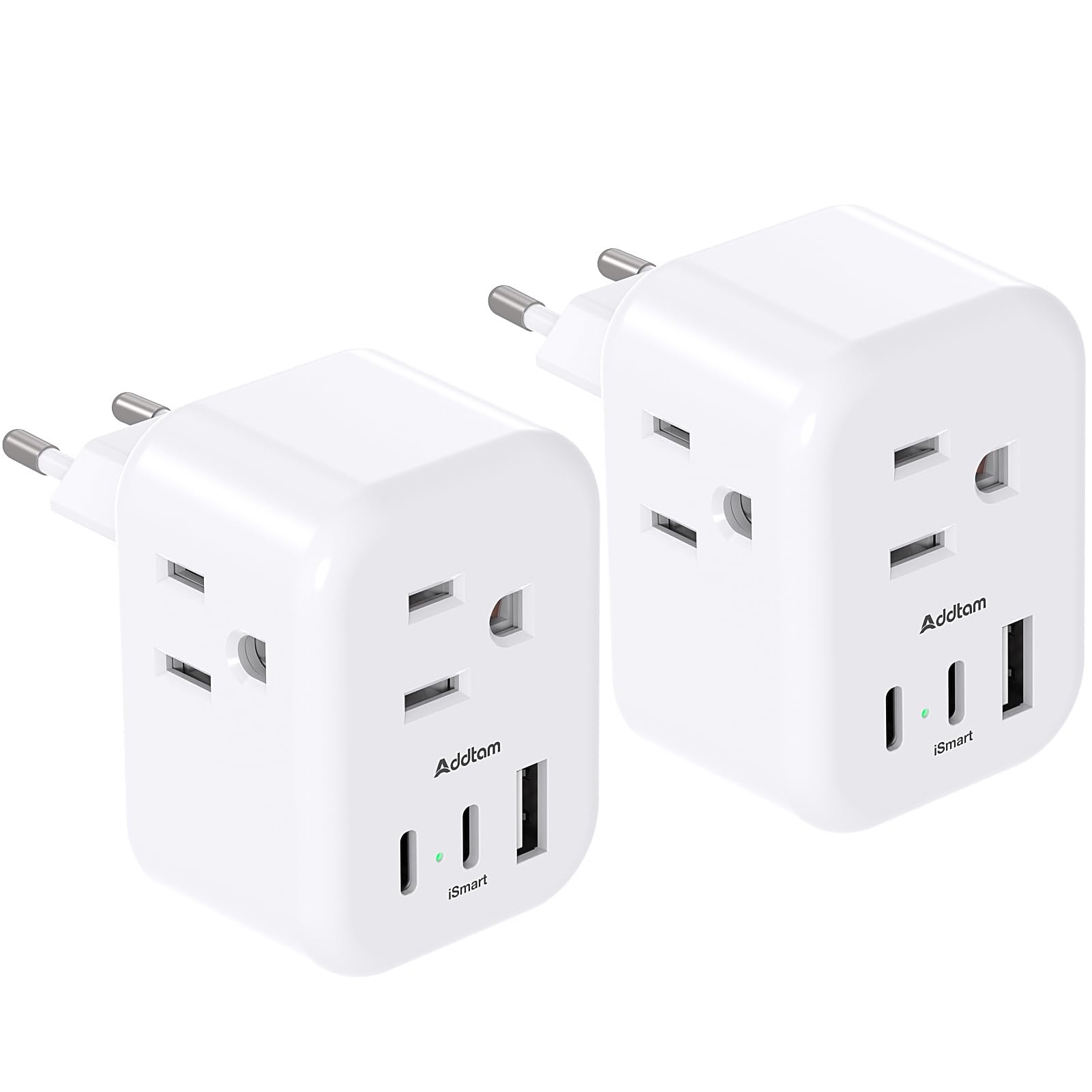 [2 Pack] European Travel Plug Adapter, International Power Plug Adapter with 3 Outlets 3 USB Charging Ports(2 USB C), Travel Essentials to Italy,Greece,Israel,France, Spain (Type C)