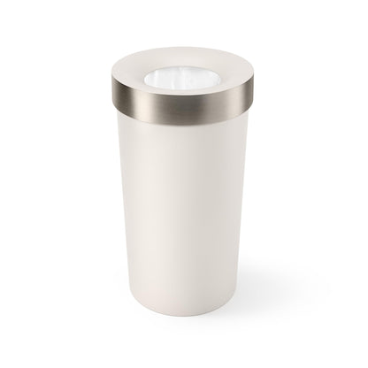 Umbra Vento Kitchen Trash Can – Large 16 Gal (62 L) Open Top Garbage Can for Home & Office – Modern Clean Design, Sand/Nickel Umbra