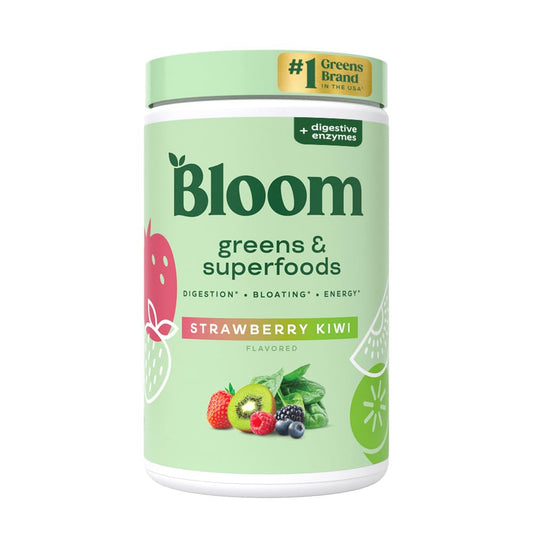 Bloom Nutrition Superfood Greens Powder, Digestive Enzymes with Probiotics and Prebiotics, Gut Health, Bloating Relief for Women, Chlorella, Juice Mix with Beet Root Powder, 25 SVG, Strawberry Kiwi - Available at All In One Marketplace Canada