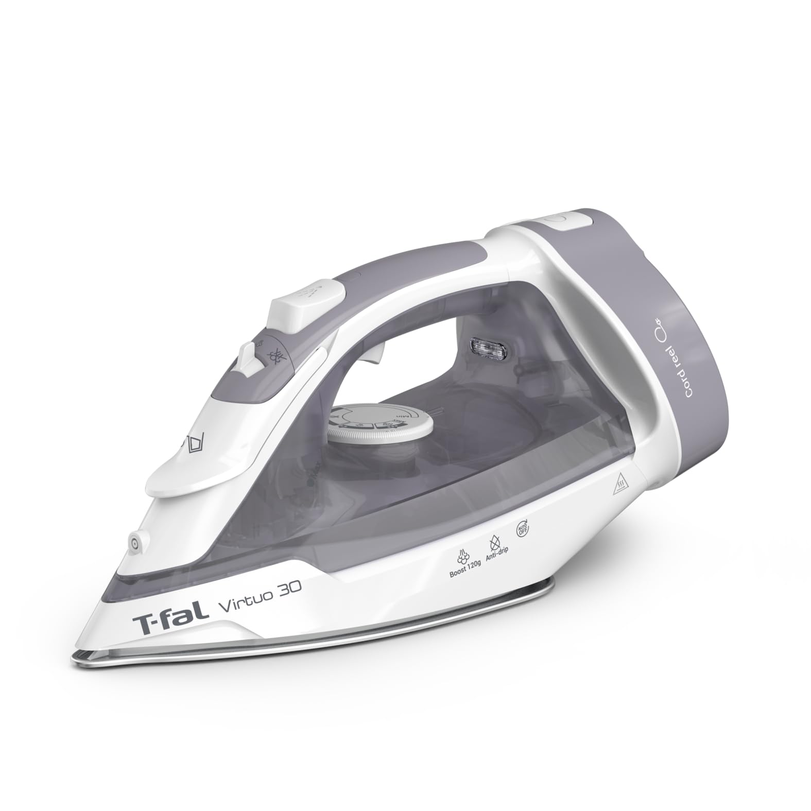 T-Fal Virtuo Steam Iron for Clothes with Retractable Cord, Portable Iron and Steamer for Clothes, Ceramic Nonstick Soleplate, 1500 Watts, Anti-Drip, Auto-Off, Scratch Resistant, Grey - Available at All In One Marketplace Canada