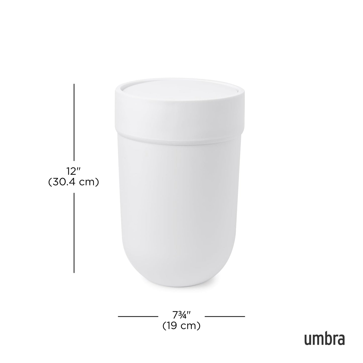 Umbra Touch Trash Can, Small 1.6-Gallon Garbage Bin with Swing Lid, Waste Basket for Bathroom or Office, White Umbra