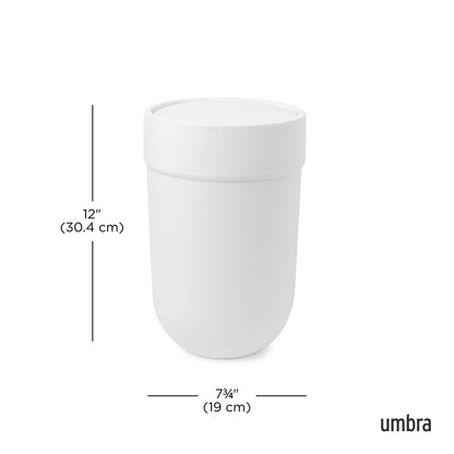 Umbra Touch Trash Can, Small 1.6-Gallon Garbage Bin with Swing Lid, Waste Basket for Bathroom or Office, White Umbra