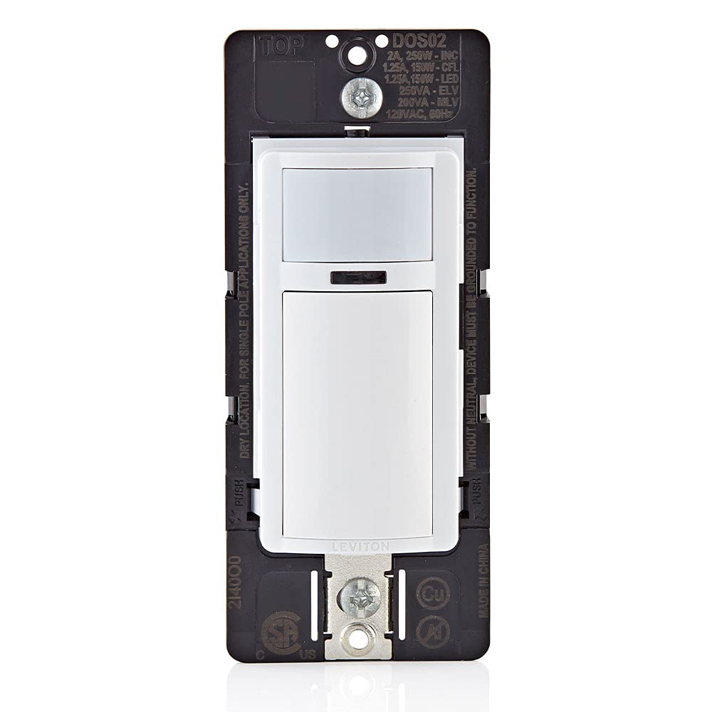 Leviton 2-Pack Decora Occupancy Motion Sensor Light Switch, Auto-On, 2A, Residential Grade, Single Pole, DOS02-2PK, White Leviton
