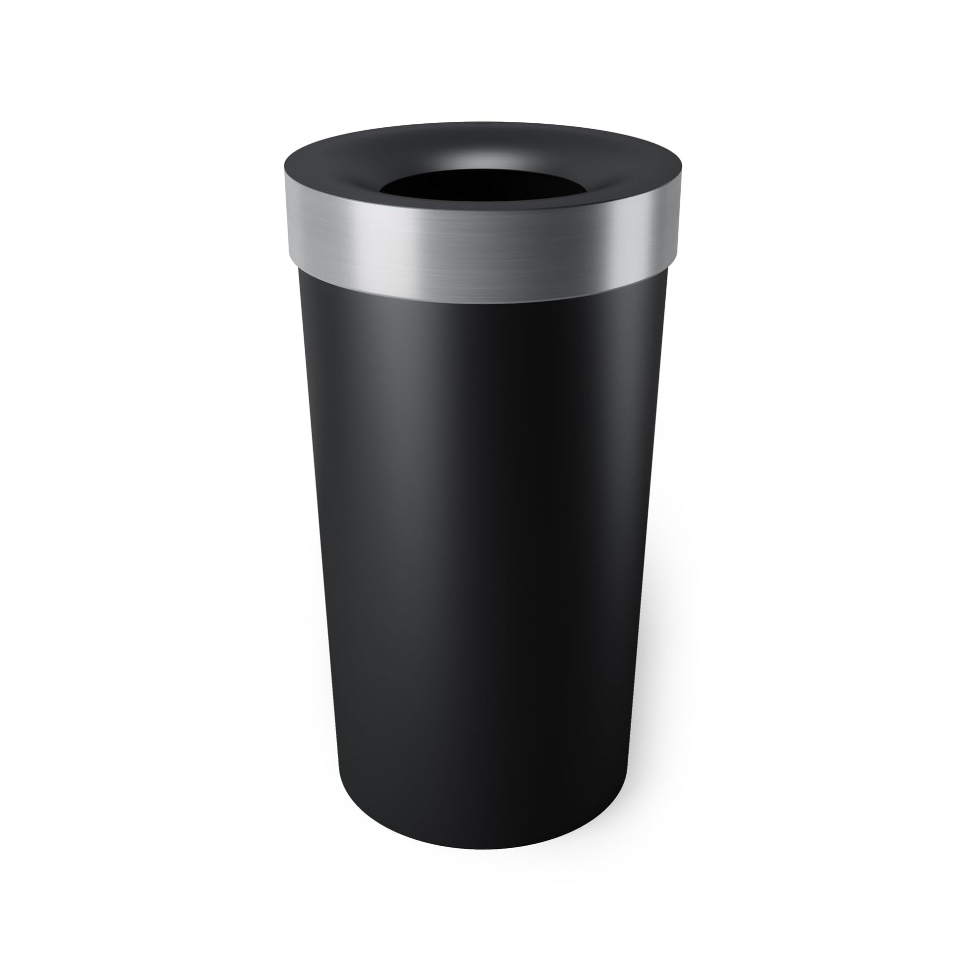 Umbra Vento Kitchen Trash Can – Large 16 Gal (62 L) Open Top Garbage Can for Home & Office – Modern Clean Design, Black/Nickel Umbra