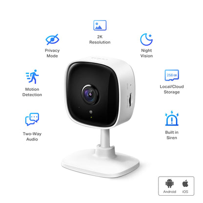 TP-Link Tapo 2K Indoor Home Security WiFi Camera, Up to 30ft Night Vision, Privacy Mode, Sound & Light Alarm, Up to 512 GB microSD Card Slot, Two-Way Audio, Works w/Alexa and Google (Tapo C110)