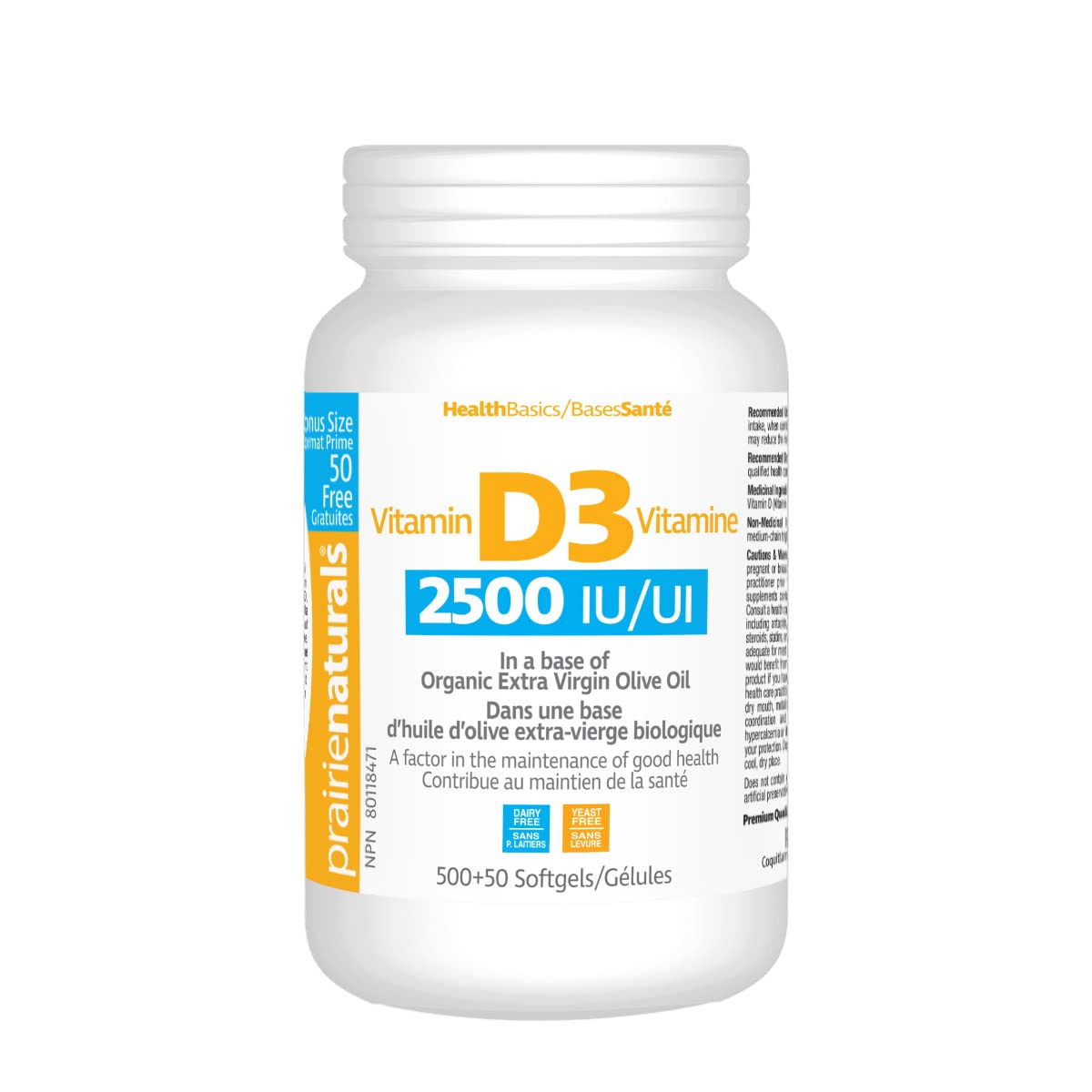 Prairie Naturals Vitamin d3 cholecalciferol 2,500iu softgel, 550 Count - Available at All In One Marketplace Canada