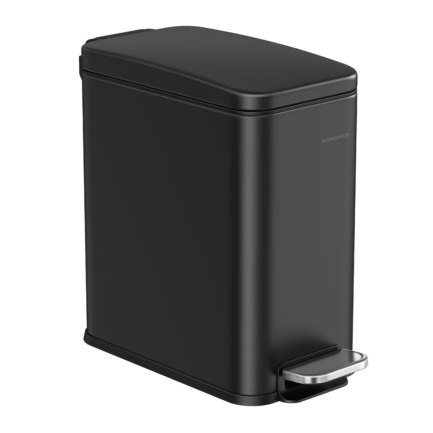 SONGMICS Bathroom Trash Can, Small Trash Bin with Lid, Slim for Small Spaces, Stainless Steel Garbage Can, Soft Close, 1.3 Gallon (5 L) Black ULTB560B05 SONGMICS