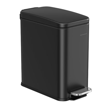 SONGMICS Bathroom Trash Can, Small Trash Bin with Lid, Slim for Small Spaces, Stainless Steel Garbage Can, Soft Close, 1.3 Gallon (5 L) Black ULTB560B05 SONGMICS