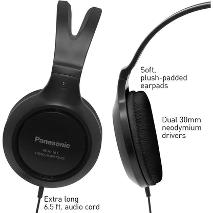 Panasonic Full-Size Over-Ear Wired Long-Cord Headphones - 4.1x 7.2X 7.6, Black (RP-HT161-K)