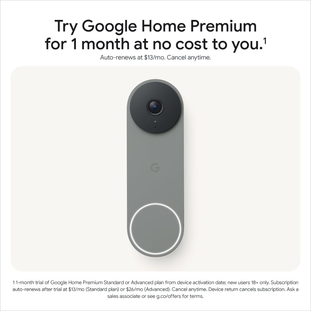 Google Nest Doorbell (Wired, 3rd gen) - 2K Video and Gemini - Hazel - Available at All In One Marketplace Canada