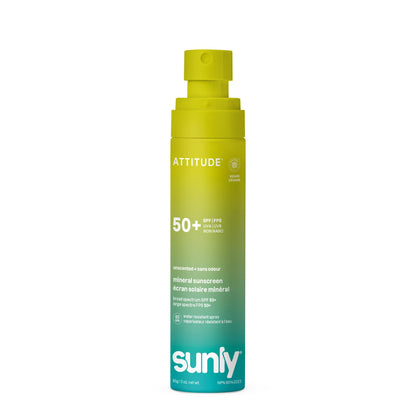 ATTITUDE Mineral Sunscreen Lightweight Lotion SPF 50, Broad Spectrum Zinc Oxide, EWG Verified, Non-Nano, Water-Resistant 80 Minutes, Non-Greasy for Face & Body, Vegan, Unscented, 80 grams
