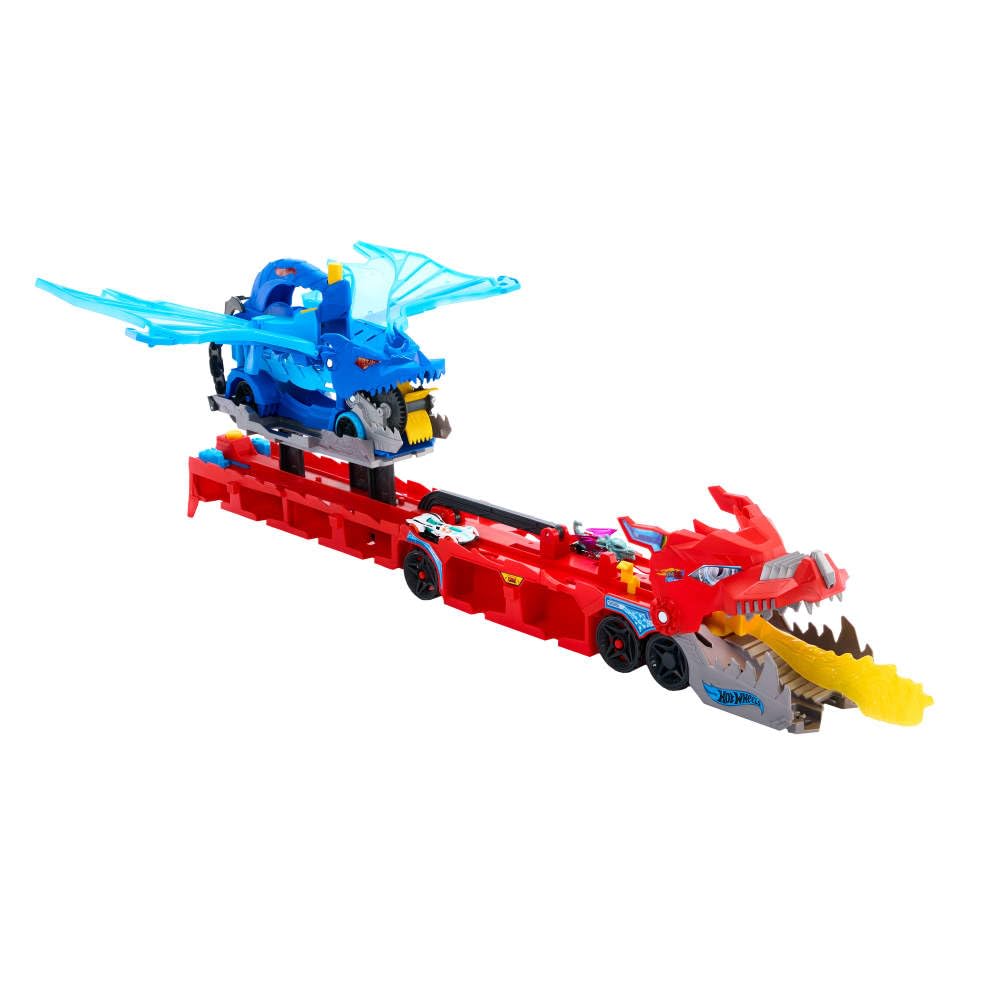 Hot Wheels City Toy Car Track Set, Ultimate Dual Dragon Transporter & 2 Die-Cast Cars, Large-Scale Dragon & Detachable Dragon, Stores 20+ Vehicles Hot Wheels