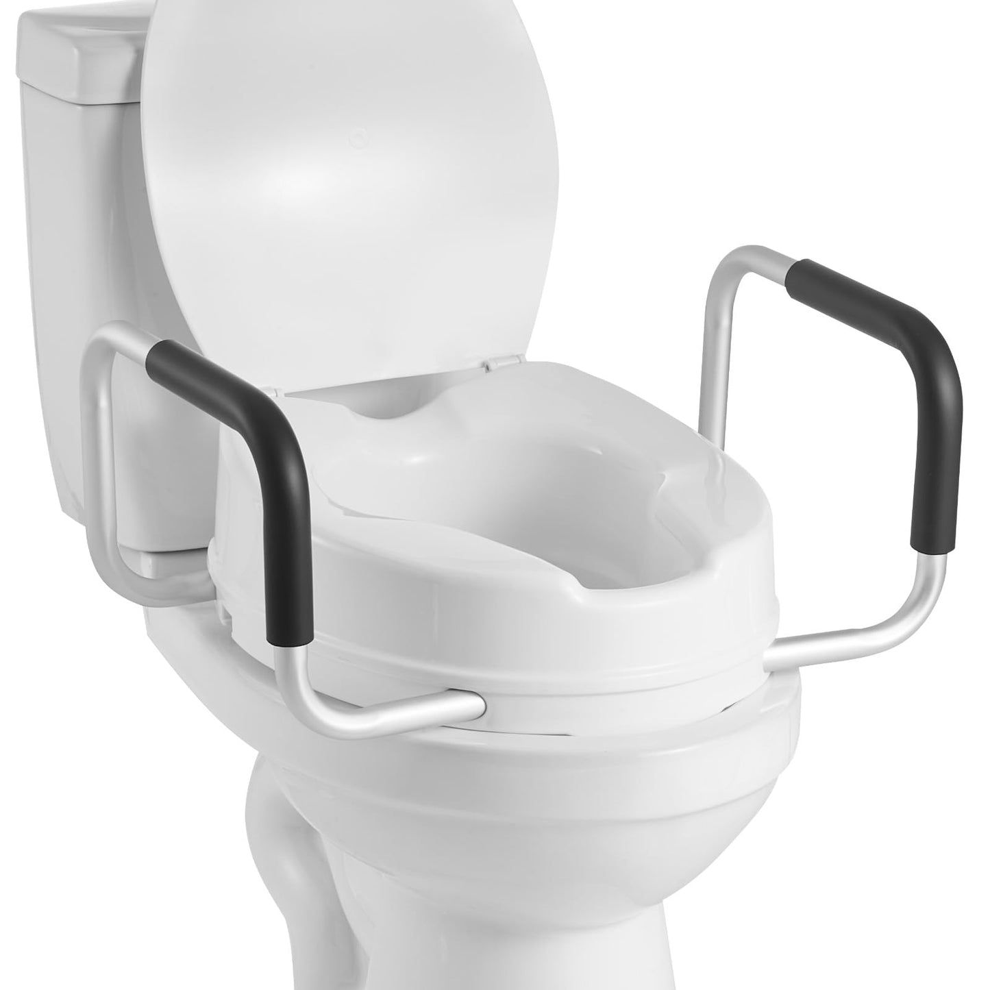 VEVOR Raised Toilet Seat with Arms, 300 lbs Load Capacity, 4-Inch Lift Height, Widened Commode Elevated Toilet Seat Riser with Padded Handles for Seniors, Elderly, Handicap, Disabled, and Adults Use VEVOR