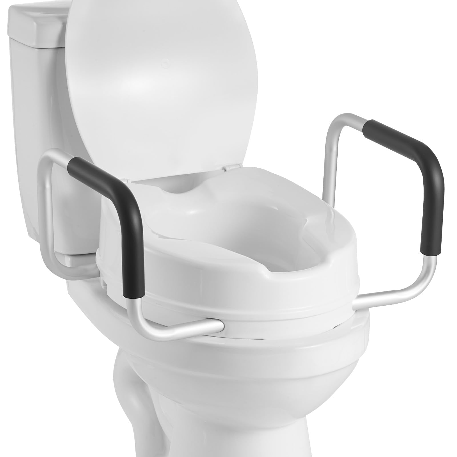 VEVOR Raised Toilet Seat with Arms, 300 lbs Load Capacity, 4-Inch Lift Height, Widened Commode Elevated Toilet Seat Riser with Padded Handles for Seniors, Elderly, Handicap, Disabled, and Adults Use VEVOR
