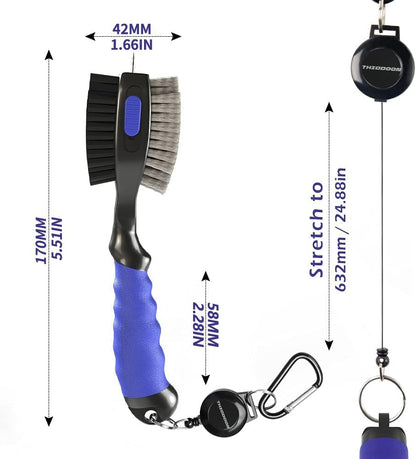 THIODOON 2 Pack Golf Club Brushes and Groove Cleaner 2 ft Retractable Zipline Carabiner Oversized Golf Brush Head with Retractable Spike Comfortable Grip Golf Club Cleaner - Available at All In One Marketplace Canada