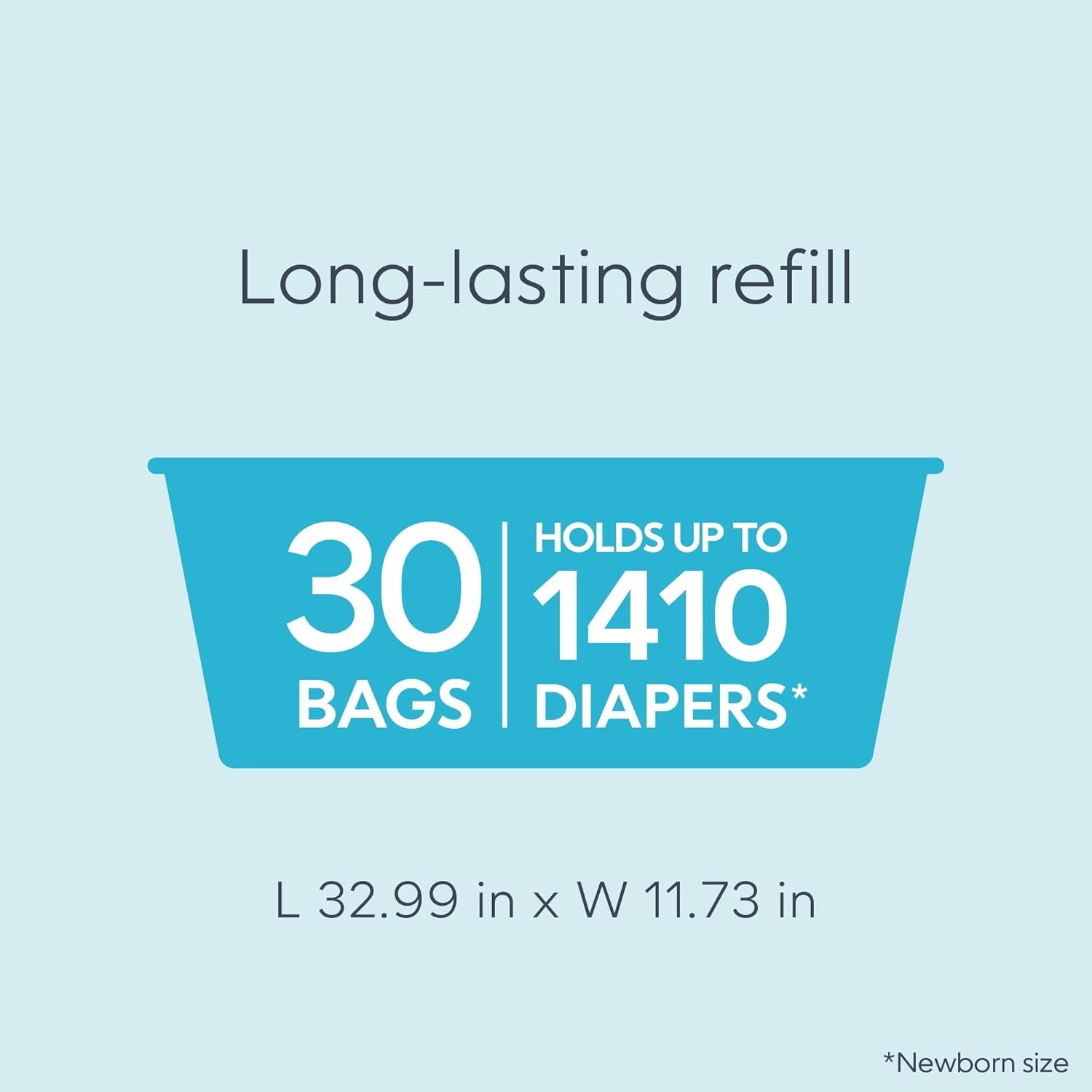 Diaper Genie Easy Roll Refill with 30 Bags - Refill for Diaper Genie Signature, Platinum, Essence Pails - Holds up to 1,410 Newborn Diapers, Blue, 1-Pack