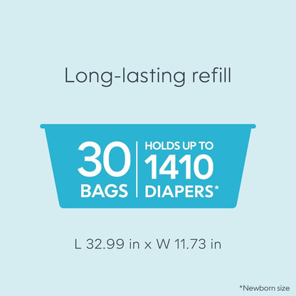 Diaper Genie Easy Roll Refill with 30 Bags - Refill for Diaper Genie Signature, Platinum, Essence Pails - Holds up to 1,410 Newborn Diapers, Blue, 1-Pack