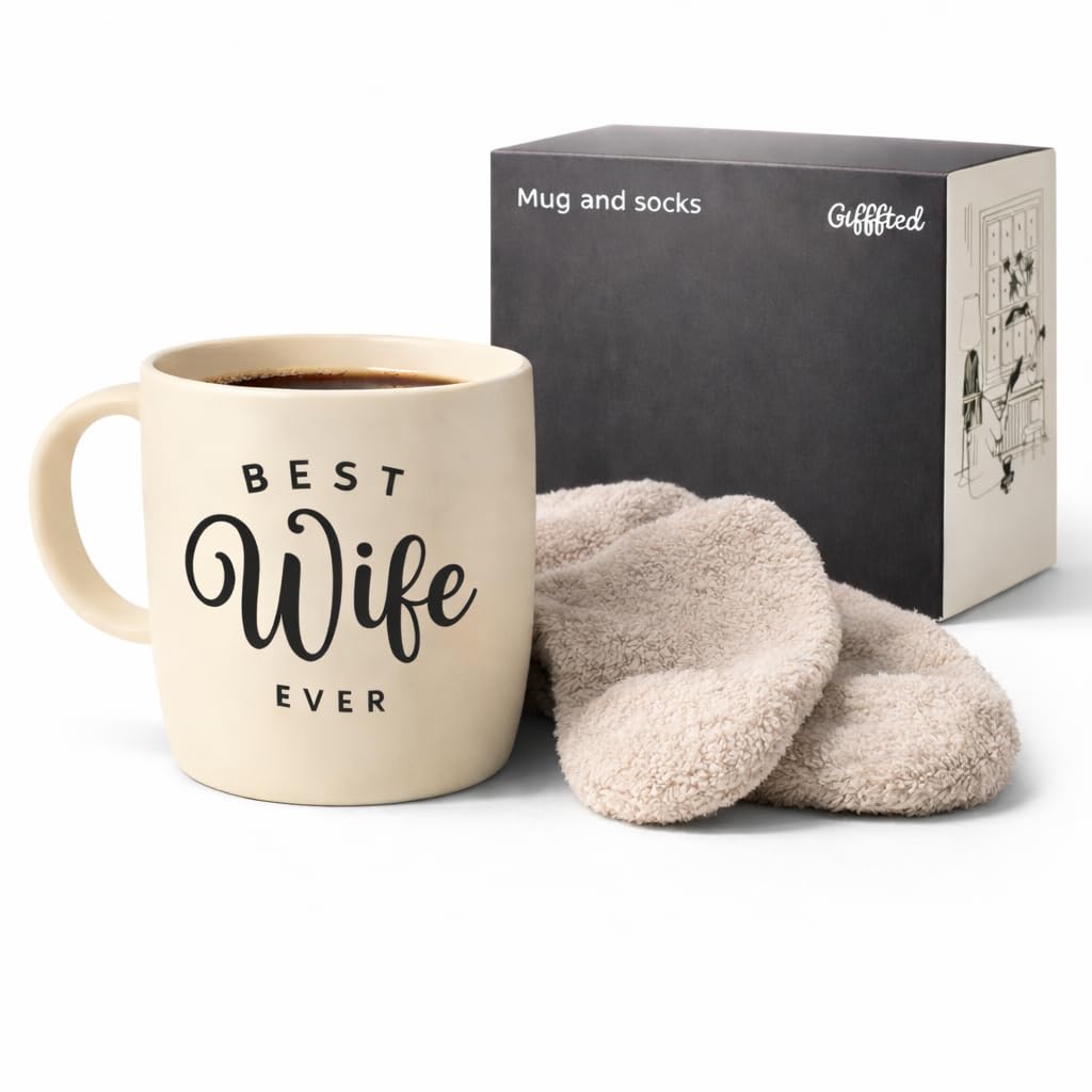 Triple Gifffted Worlds Best Wife Ever Coffee Mug and Socks Gift Set, 380 ml 🍁 All In One Marketplace Canada