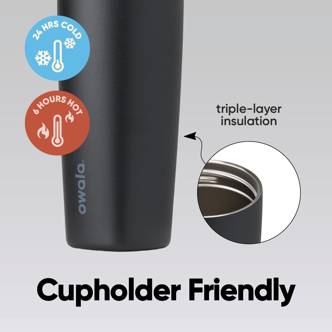 Owala SmoothSip Slider Insulated Stainless Steel Coffee Tumbler, Reusable Iced Coffee Cup, Hot Coffee Travel Mug, BPA Free 20 oz, Very Very Dark