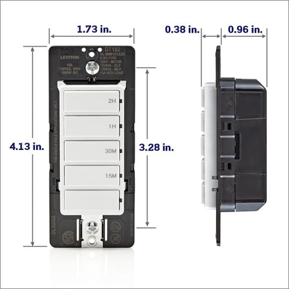 Leviton Countdown Timer Switch for Household Lights and Exhaust Fans, 15-30 min, 1-2 Hour, No Neutral Wire Required, Single Pole, 15A, 1/2HP/9.8A Fan/Motor, DT102-1LW, White 🍁 All In One Marketplace Canada