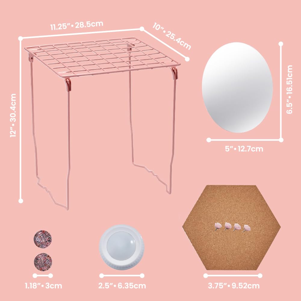 LockerMate 10-Piece Fashion Locker Kit with 12" Stac-A-Shelf, Includes Mirror, Cork Board & Light, Floral Pink