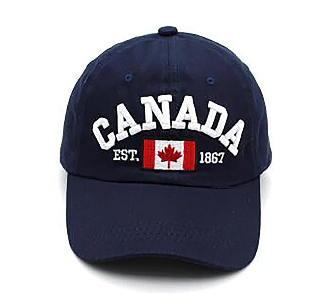 Navy Blue and Red Canada Baseball Cap for Men Women, Canada Day Maple Leaf Flag Embroidered Adjustable Dad Hat Golf Cap Sport Outdoor Fitted Plain Cap