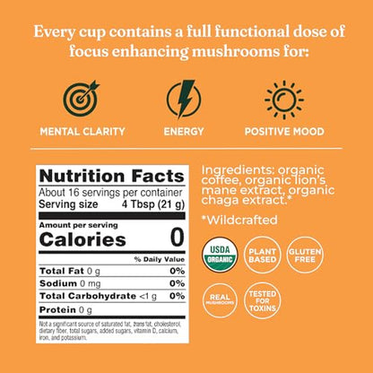 Four Sigmatic Think Mushroom Coffee | Organic Ground Coffee with Lion's Mane and Chaga | 12oz