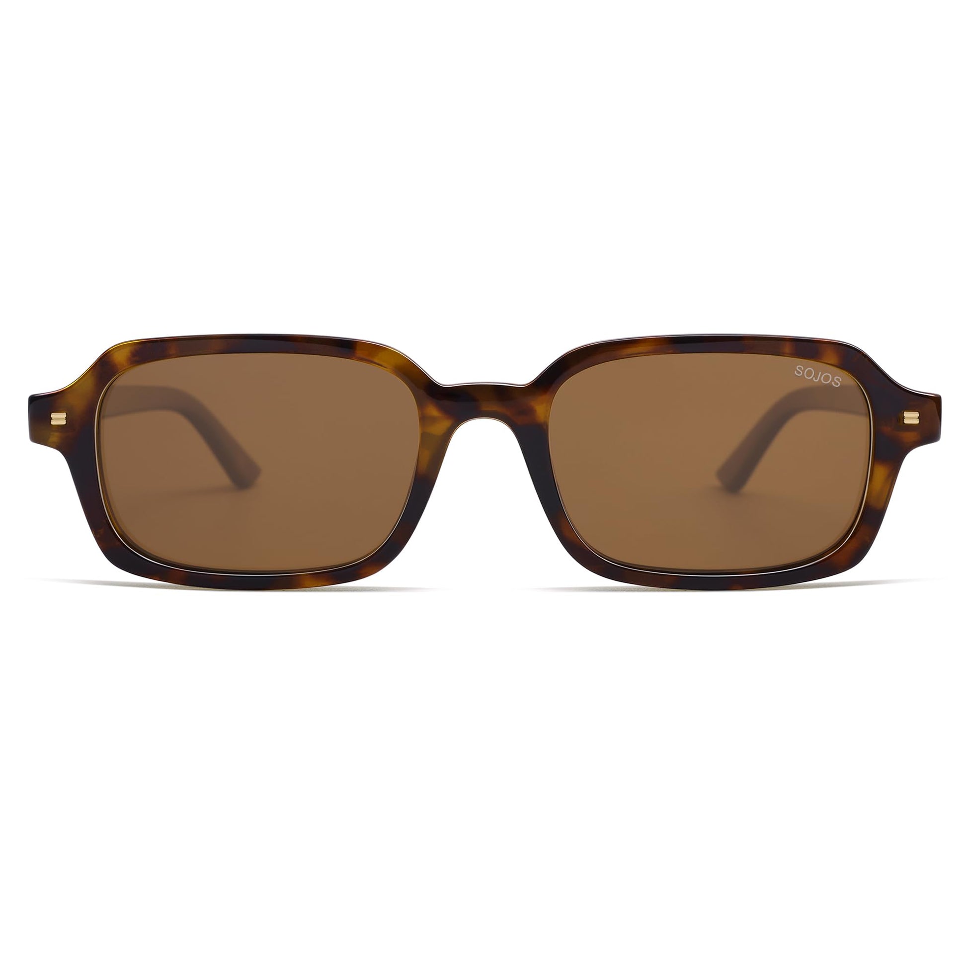 SOJOS Trendy Rectangle Polarized Sunglasses Womens Mens, Small Retro Fashion Thin Slim Square Sunnies SJ2610, Brown Tortoise/Brown