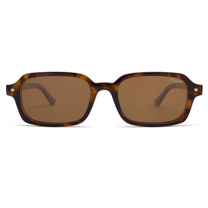 SOJOS Trendy Rectangle Polarized Sunglasses Womens Mens, Small Retro Fashion Thin Slim Square Sunnies SJ2610, Brown Tortoise/Brown