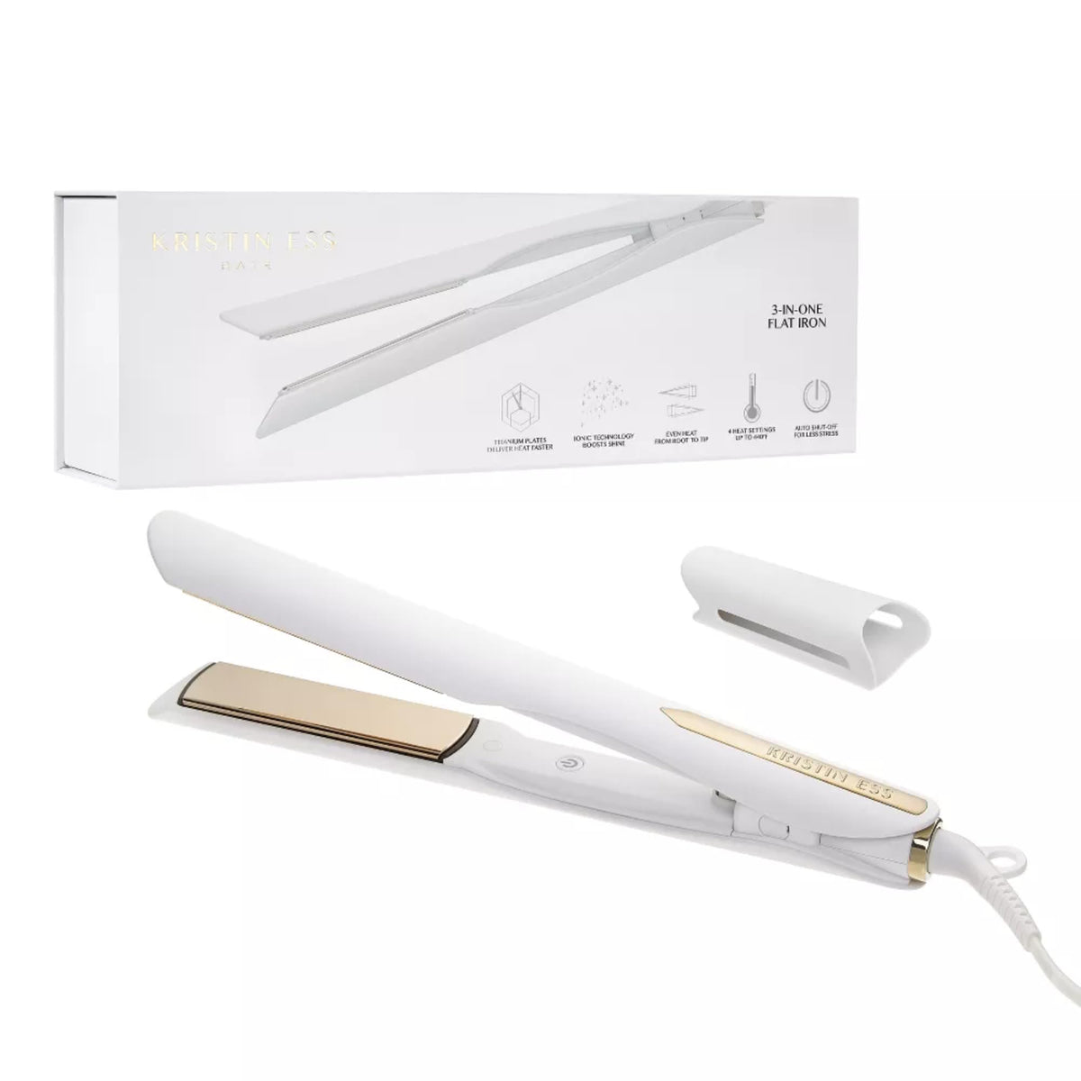 Kristin Ess Hair 3-In-One Titanium Flat Iron Hair Straightener, Curler and Waver - Styling + Frizz Control - Polished S Curls - Dual Voltage - 1 1/4 Inch Rounded Straightener Curler 2 In 1 + Waver