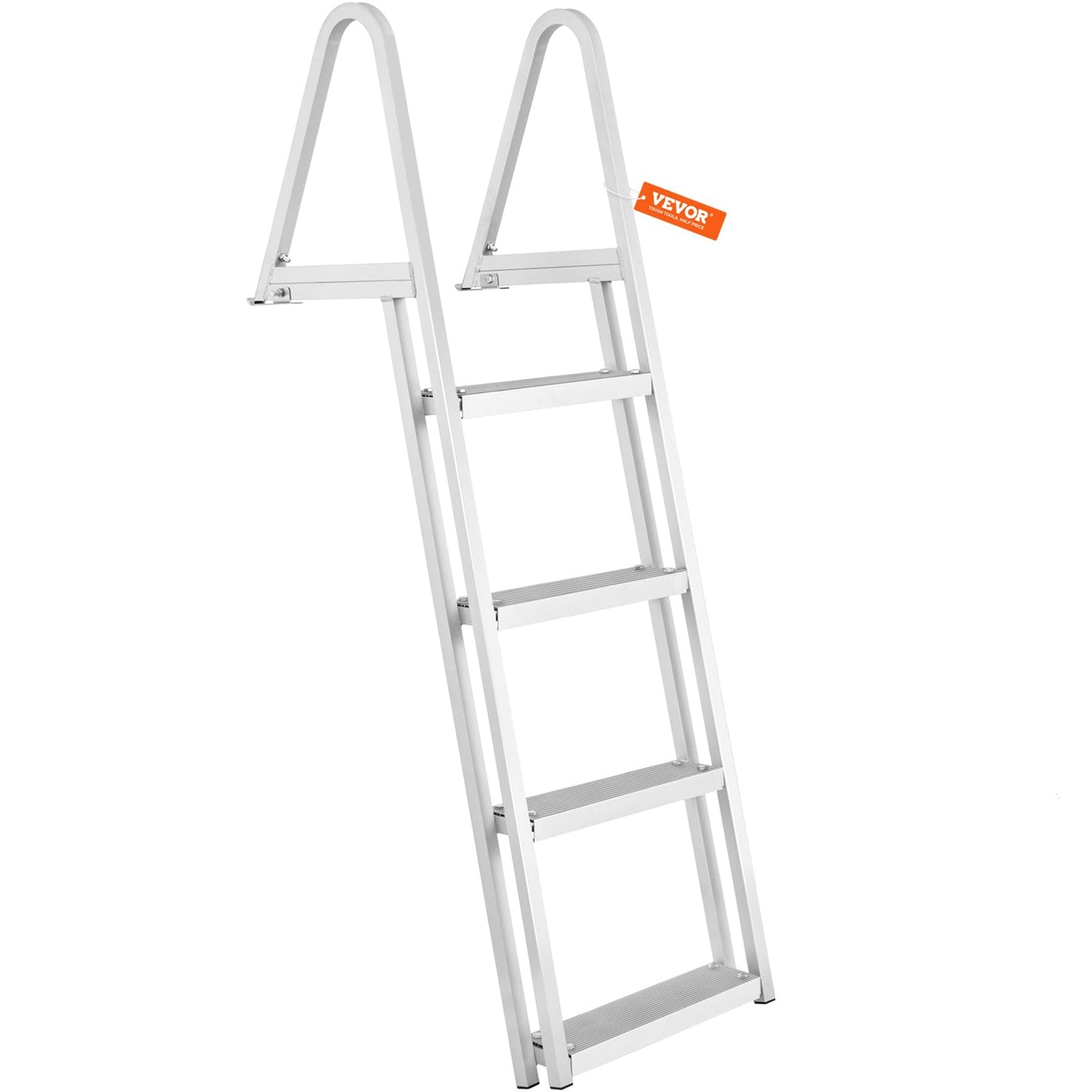 VEVOR Dock Ladder, Removable 4 Steps, 350 lbs Load Capacity, Aluminum Alloy Pontoon Boat Ladder with 4'' Wide Step & Nonslip Mat, Easy to Install for Ship/Lake/Pool/Marine Boarding VEVOR