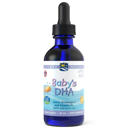 Nordic Naturals Baby's DHA Liquid - Omegas From Arctic Cod Liver Oil with Vitamin D3, Safe and Effective for Babies, 60 mL - Available at All In One Marketplace Canada