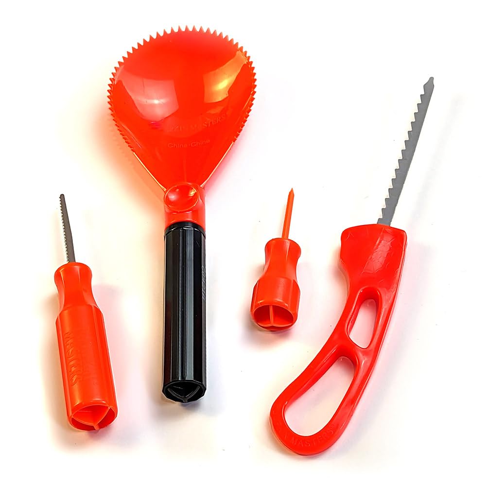 Kit de sculpture tout-en-un premium Pumpkin Masters – Kit complet de sculpture de citrouille d'Halloween avec grands outils à manche et nouveaux motifs