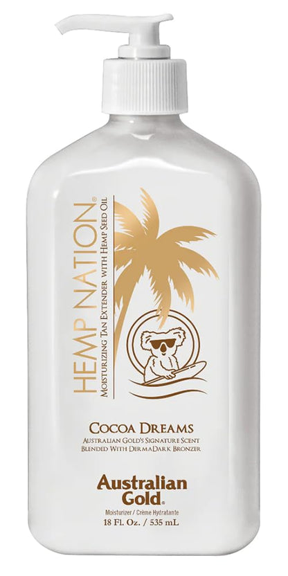 Australian Gold Hemp Nation Cocoa Dreams Tan Extender w/Derma Dark Bronzer 18oz Australian Gold